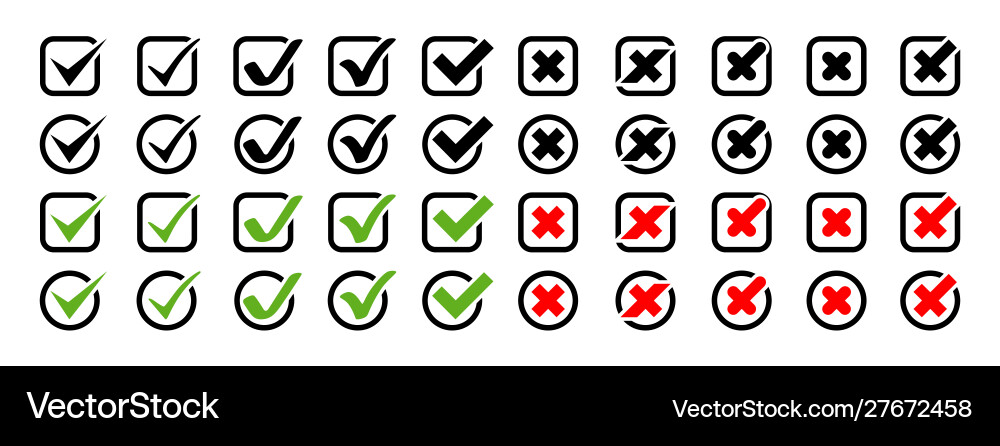 Big set check marks with crosses different Big set check marks with crosses different vector image