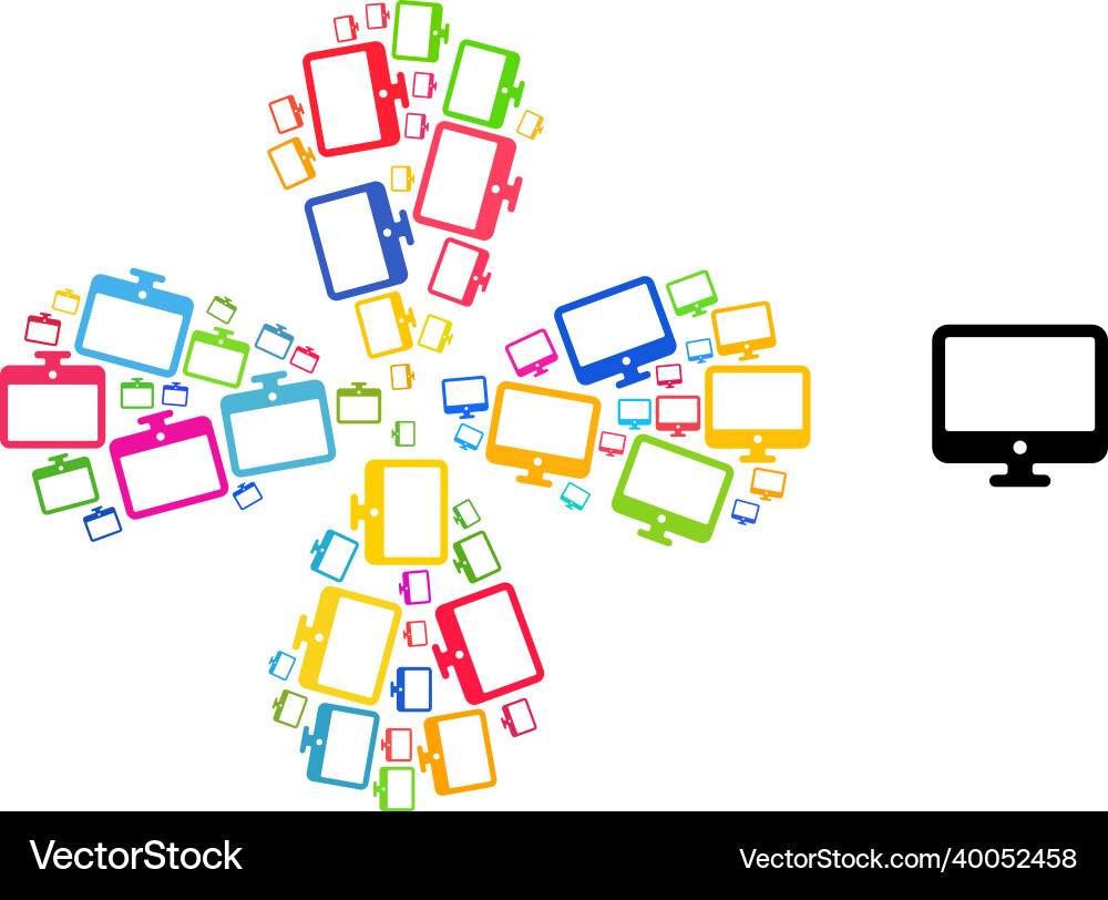Computer display icon colorful curl burst Computer display icon colorful curl burst vector image