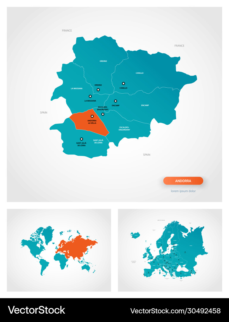 Editable template map andorra with marks vector image