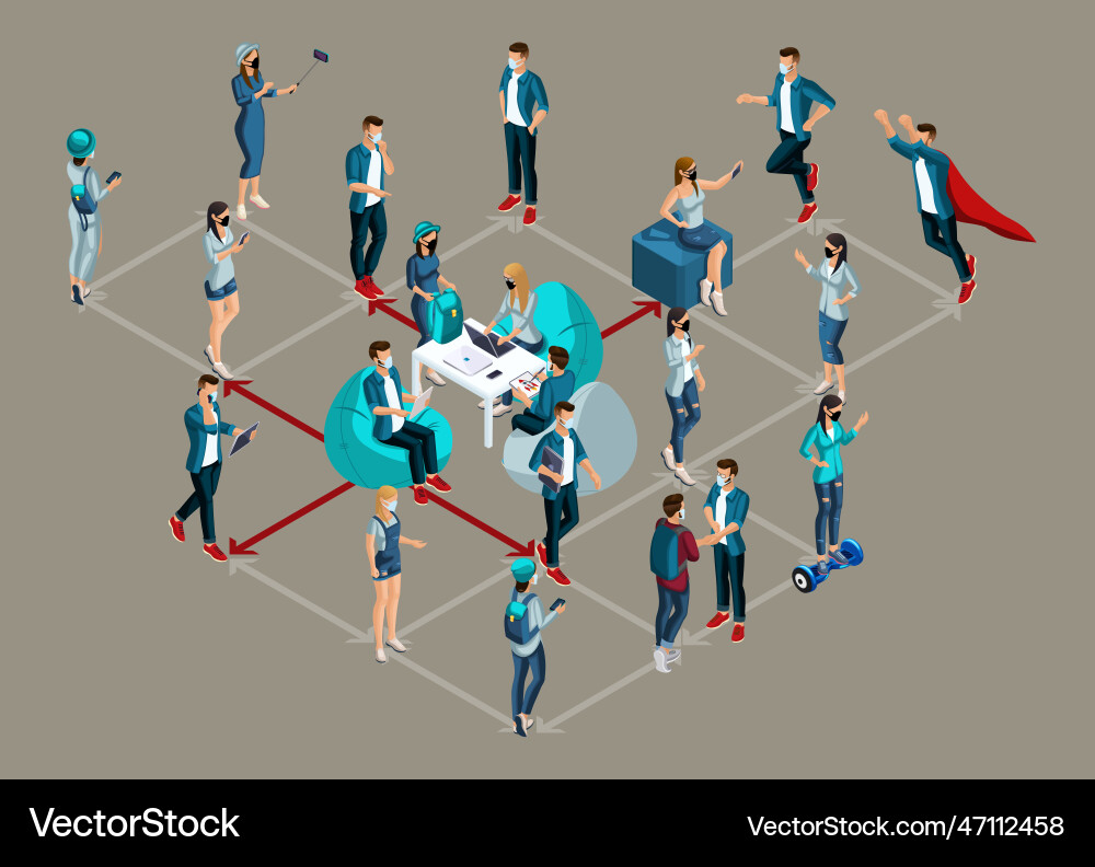 Isometrics set of characters in different Isometrics set of characters in different Vector Image