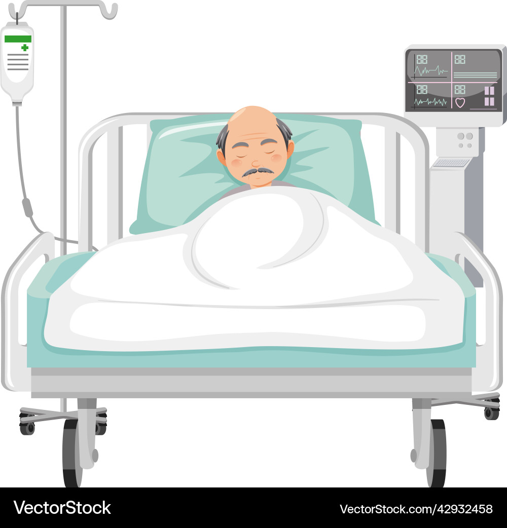Old man sleeping in hospital bed – Royalty-Free Vector | VectorStock, image size:1000x1042