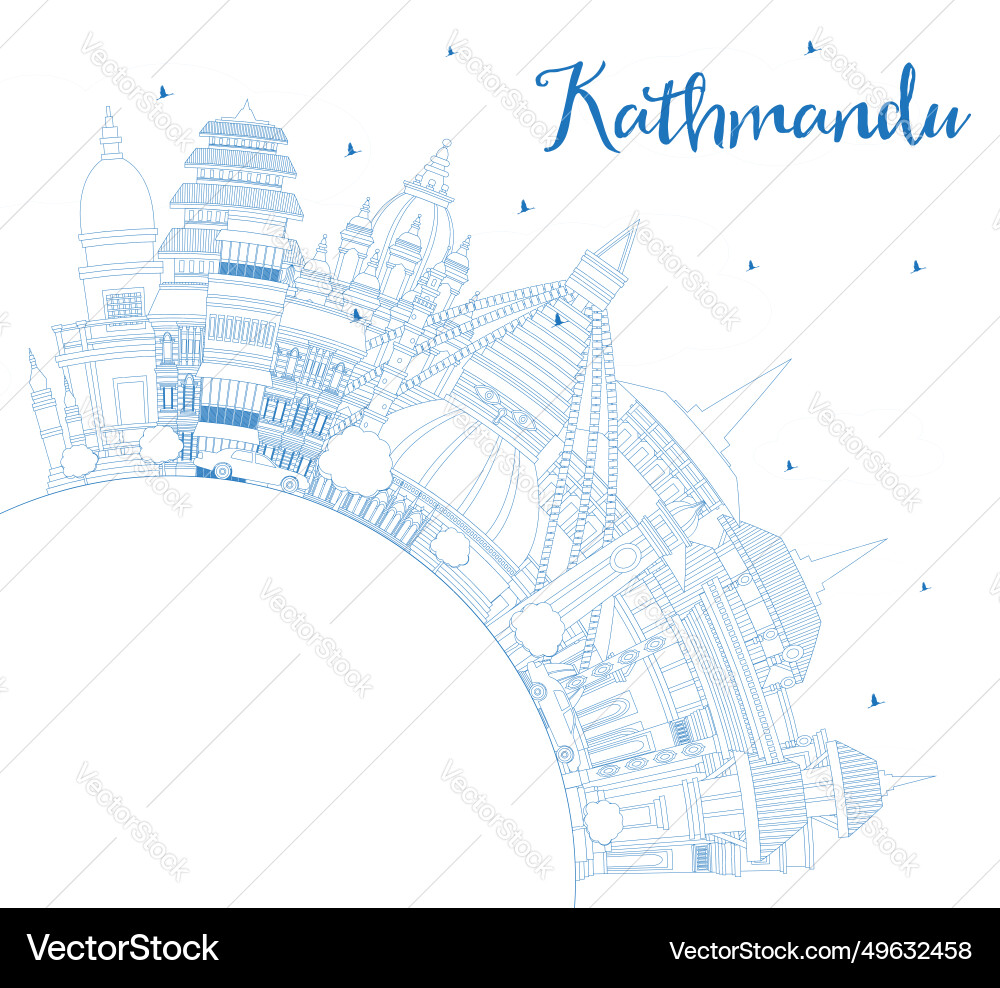 Outline kathmandu nepal city skyline with blue Outline kathmandu nepal city skyline with blue vector image