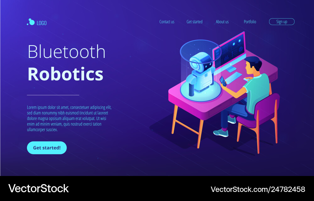 Robotics programming isometric3d landing page Robotics programming isometric3d landing page vector image