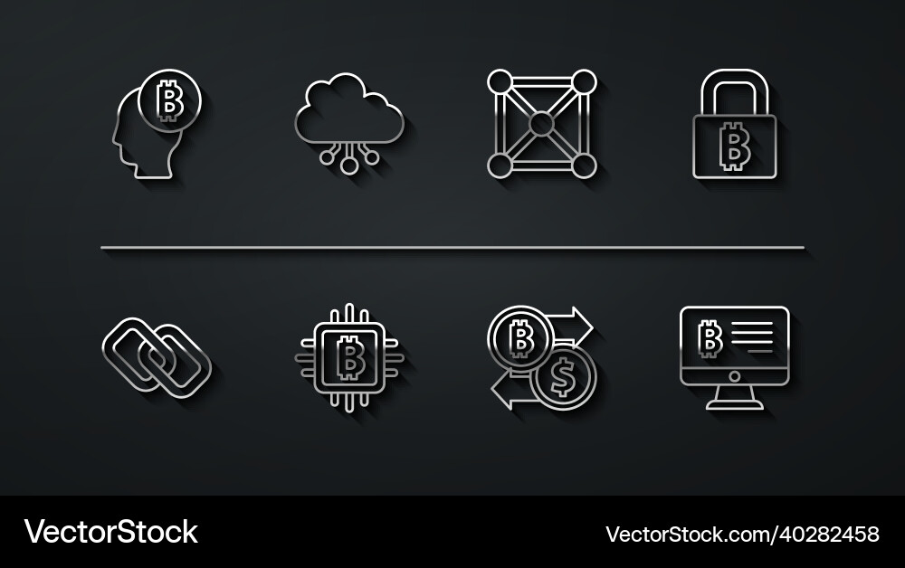 Set line bitcoin think chain link lock Set line bitcoin think chain link lock vector image