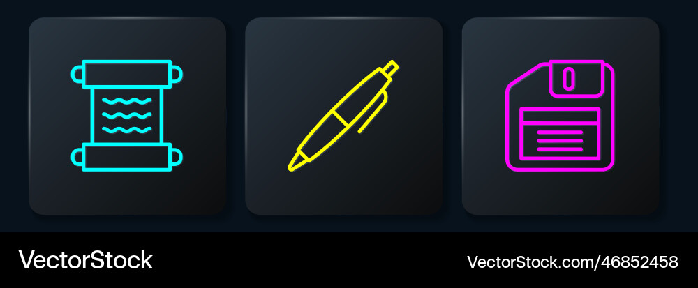 Set line papyrus scroll floppy disk and pen Set line papyrus scroll floppy disk and pen vector image