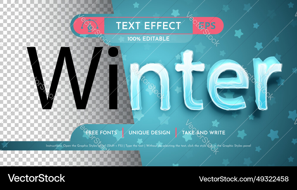 Snowy winter - editable text effect font style vector image