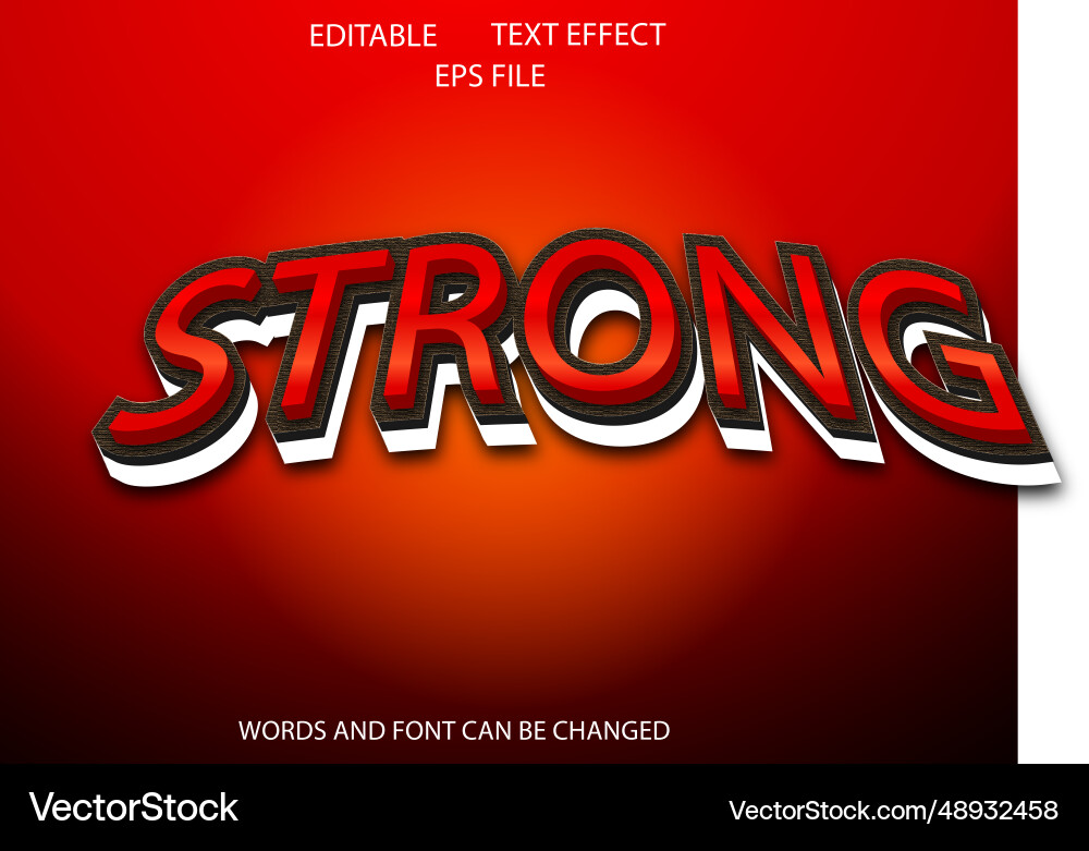 Strong text effect font editable typography 3d vector image