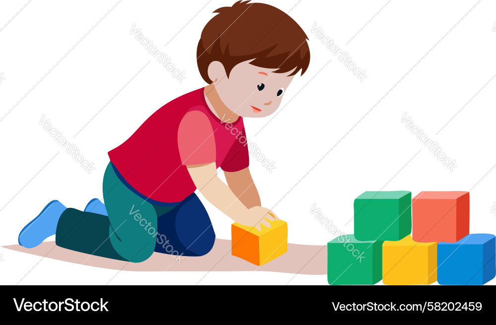 Child building a small block tower design Vector Image