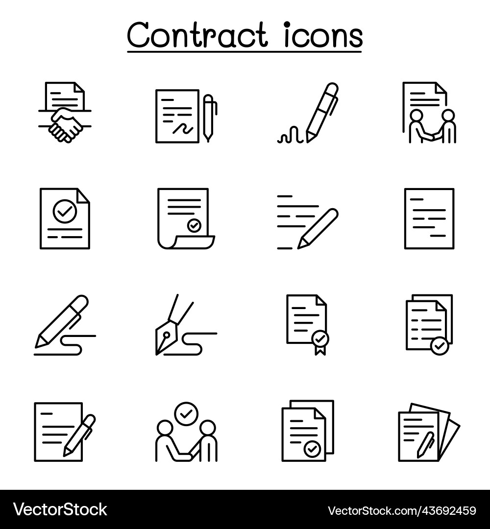 Contract icon set in thin line style Contract icon set in thin line style vector image