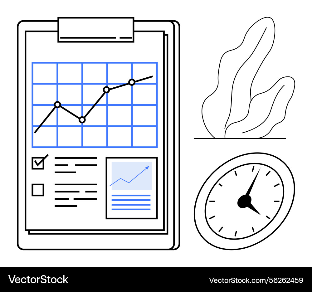 Performance report with growth chart clock Performance report with growth chart clock vector image