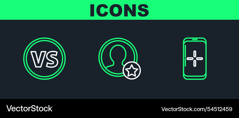 Set line smartphone and playing in game vs versus Vector Image