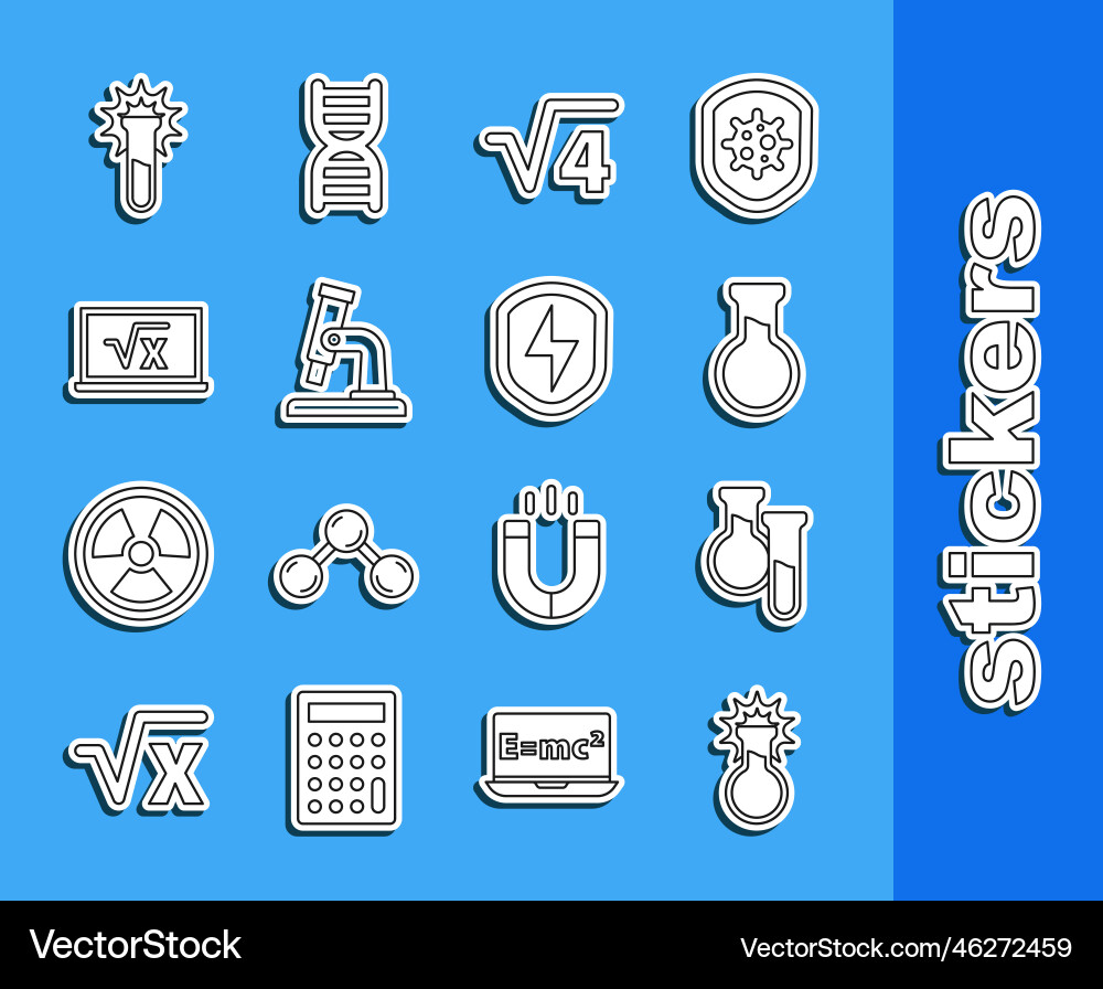 Set line test tube and flask square root of 4 Set line test tube and flask square root of 4 vector image