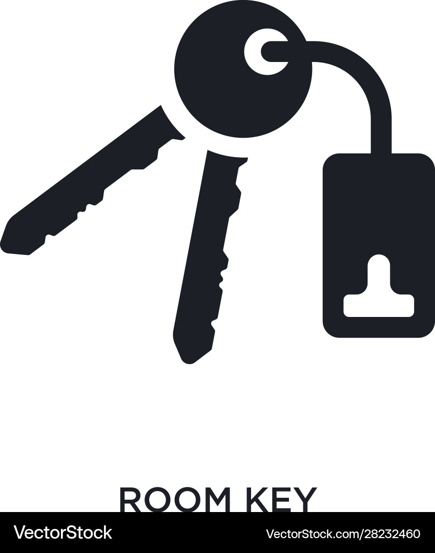 Black room key isolated icon simple element from vector image