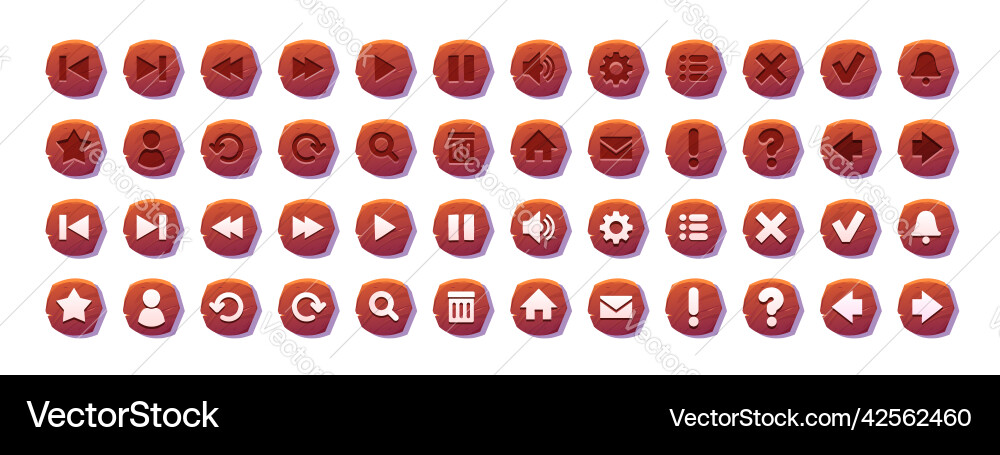 Circle buttons with wooden texture and icons Circle buttons with wooden texture and icons vector image
