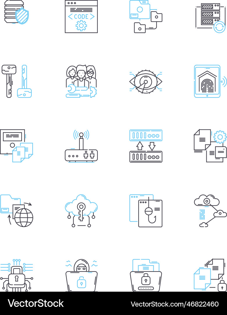 Cloud security linear icons set encryption Cloud security linear icons set encryption vector image
