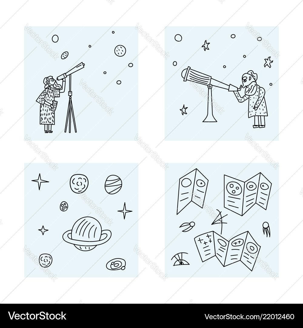 Design of astronomers and space objects Vector Image