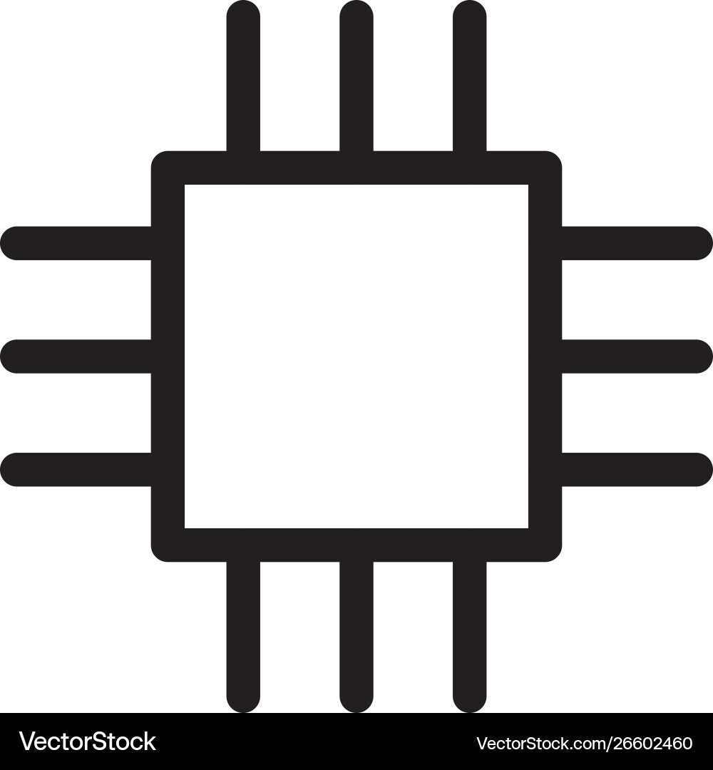 Flache Linie ic Prozessor Mikrochip Computer Gehirn Vektorbild