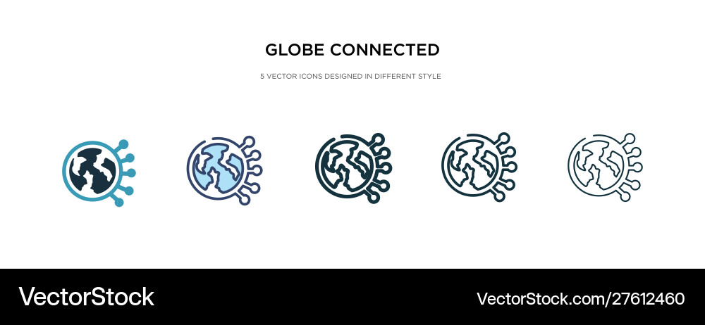 Globe connected circuit icon in different style vector image