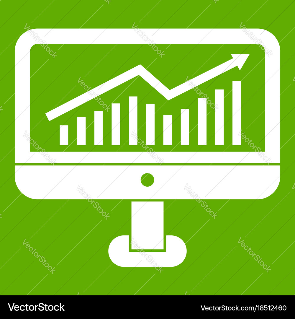 Growth graph on the computer monitor icon green Vector Image