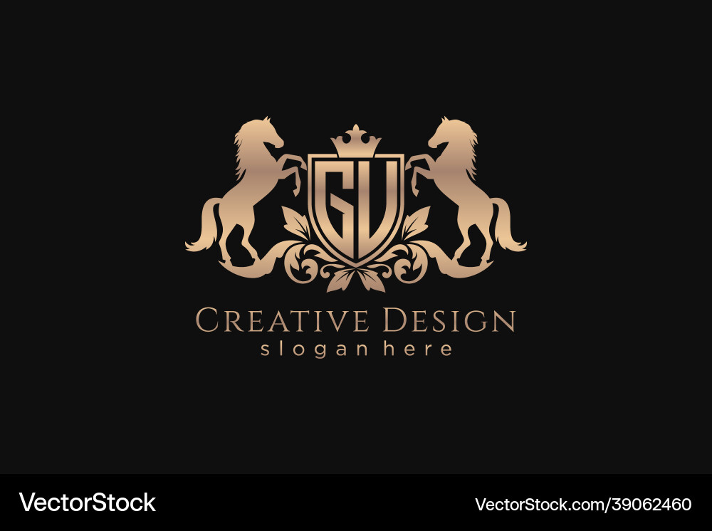 Initial gu retro golden crest with shield and two vector image