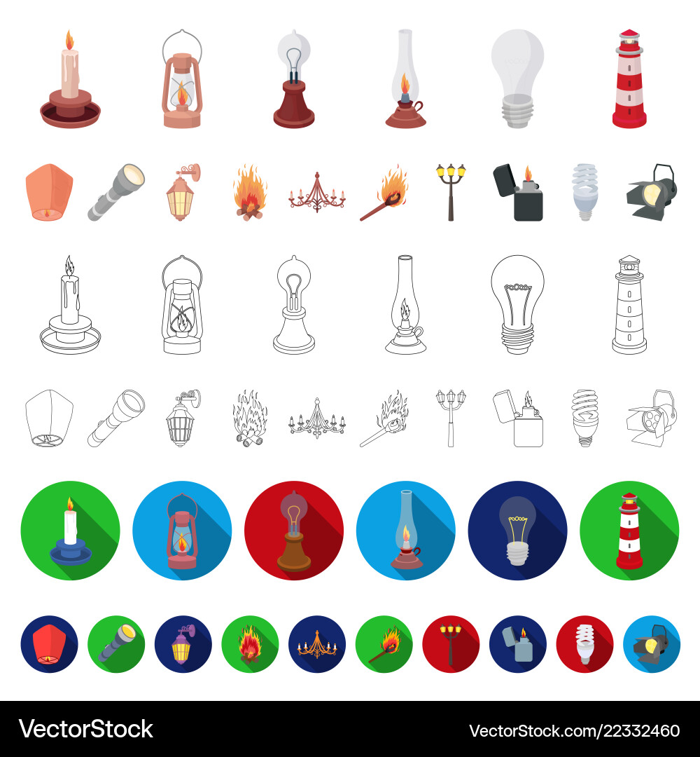 Light source cartoon icons in set collection Light source cartoon icons in set collection Vector Image