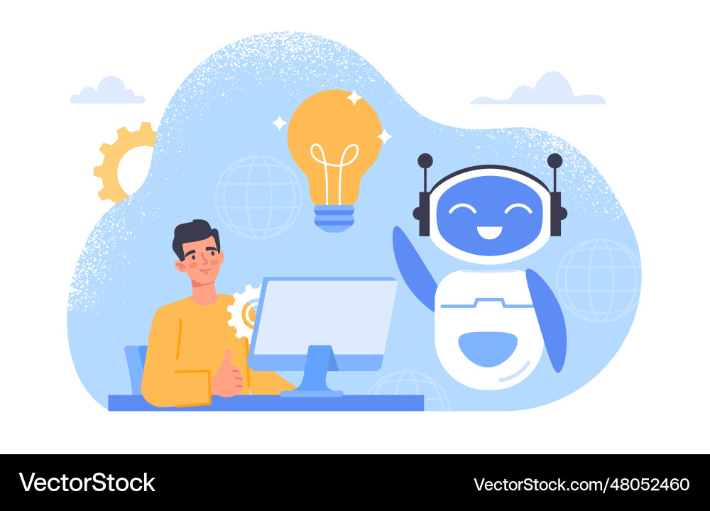 Man with chat bot concept Man with chat bot concept vector image