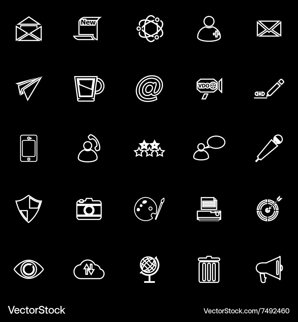 Message and email line icons on black background vector image