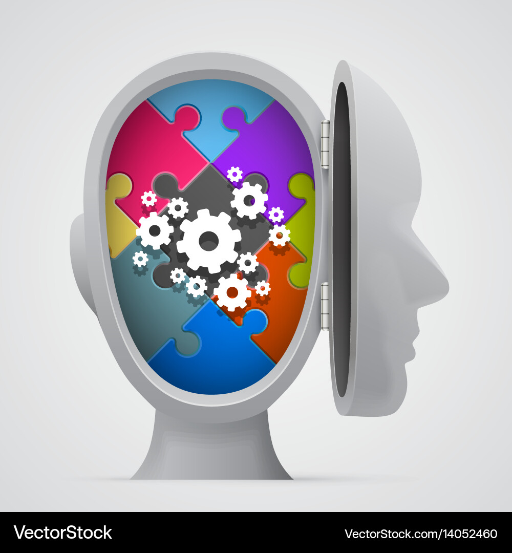 Puzzle and gears in the open head Vector Image