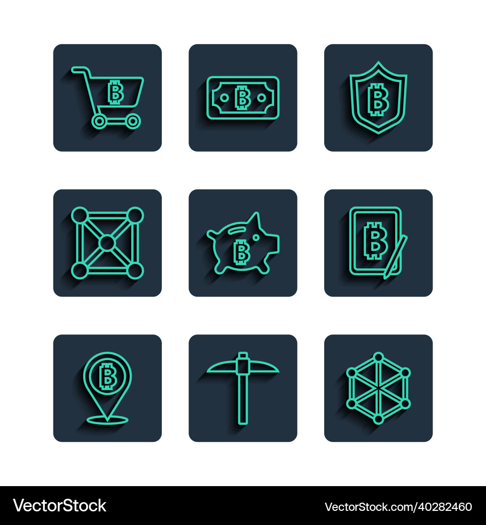 Set line bitcoin pickaxe blockchain technology Set line bitcoin pickaxe blockchain technology vector image