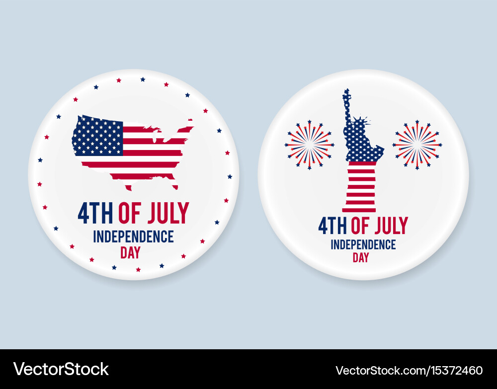 White steel patriotic pin badges set 4th of july Vector Image