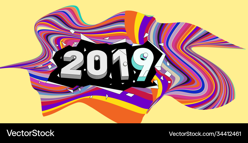 2021 new year text with wavy colorful line Vector Image