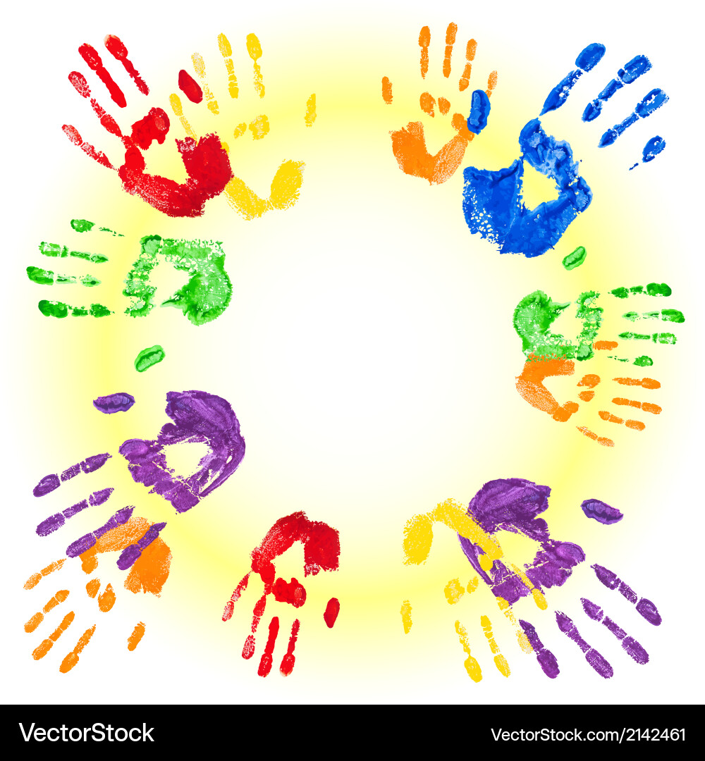 Background with multicolored handprints vector image