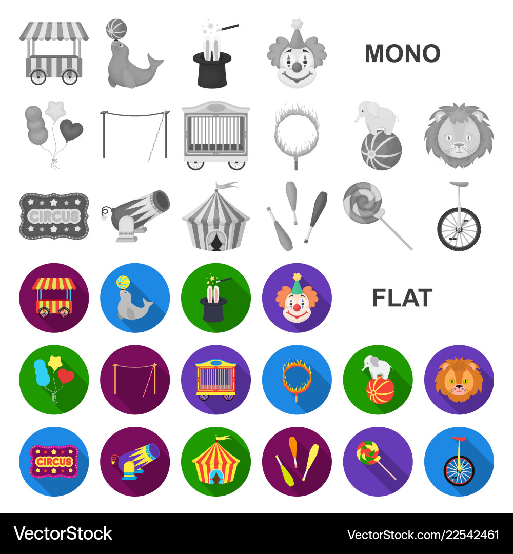 Circus and attributes flat icons in set collection Circus and attributes flat icons in set collection vector image