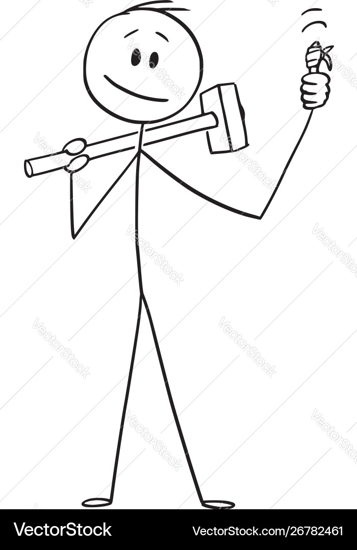 Construction Worker with Hammer, Thumb Up Vector Image