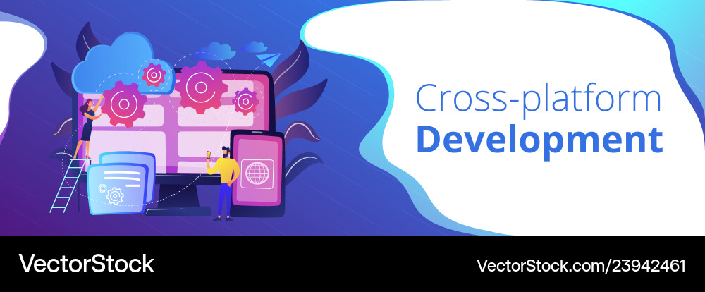 Cross-Plattform Programmierkonzept Banner Header Cross-Plattform Programmierkonzept Banner Header vektorbild