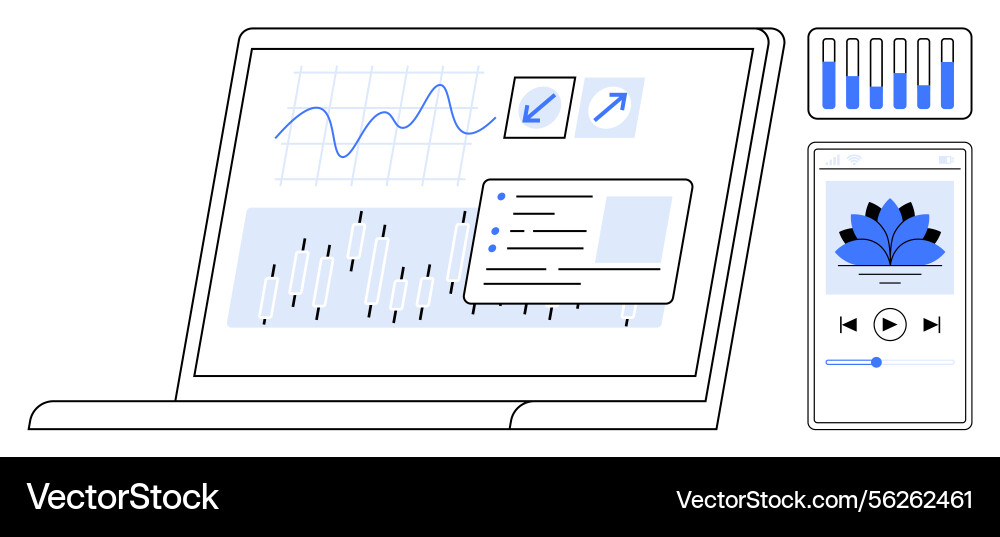 Dashboard with analytics charts and streaming app vector image
