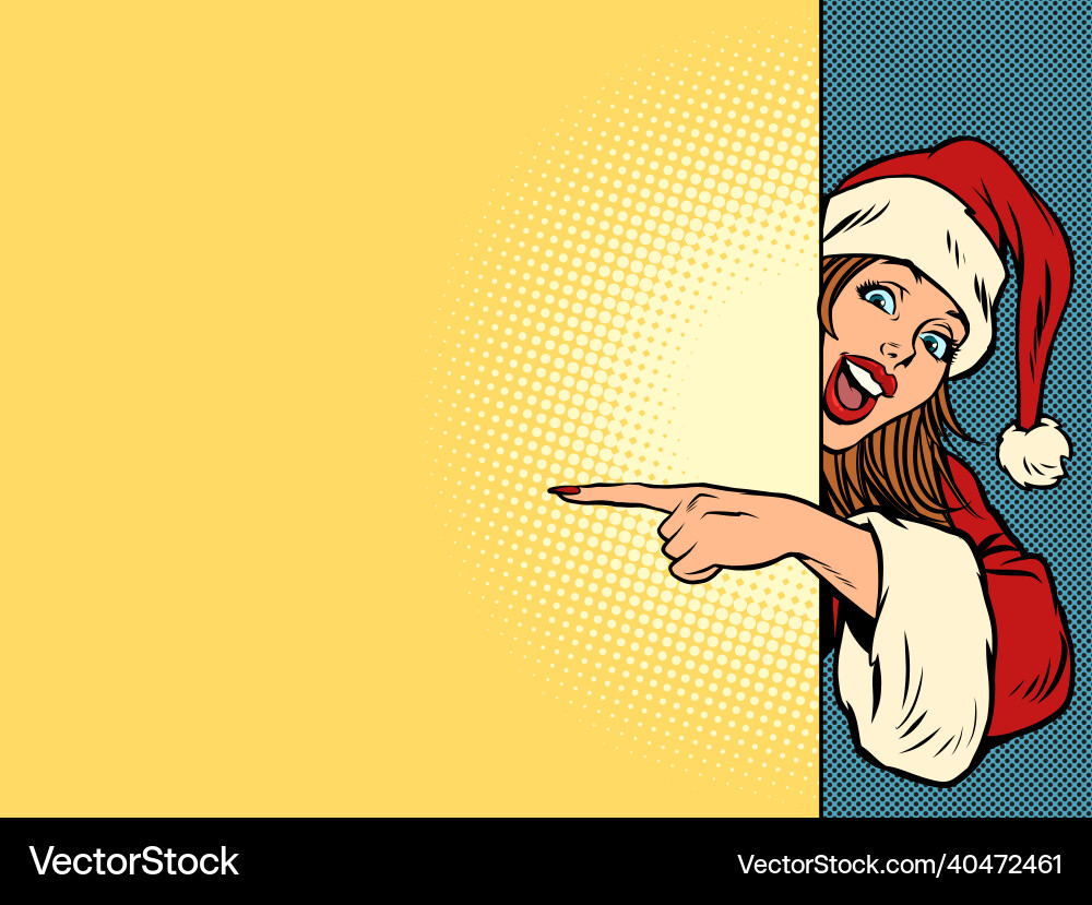 Ein weiblicher santa claus deutet auf einen leeren Raum Ein weiblicher santa claus deutet auf einen leeren Raum vektorbild