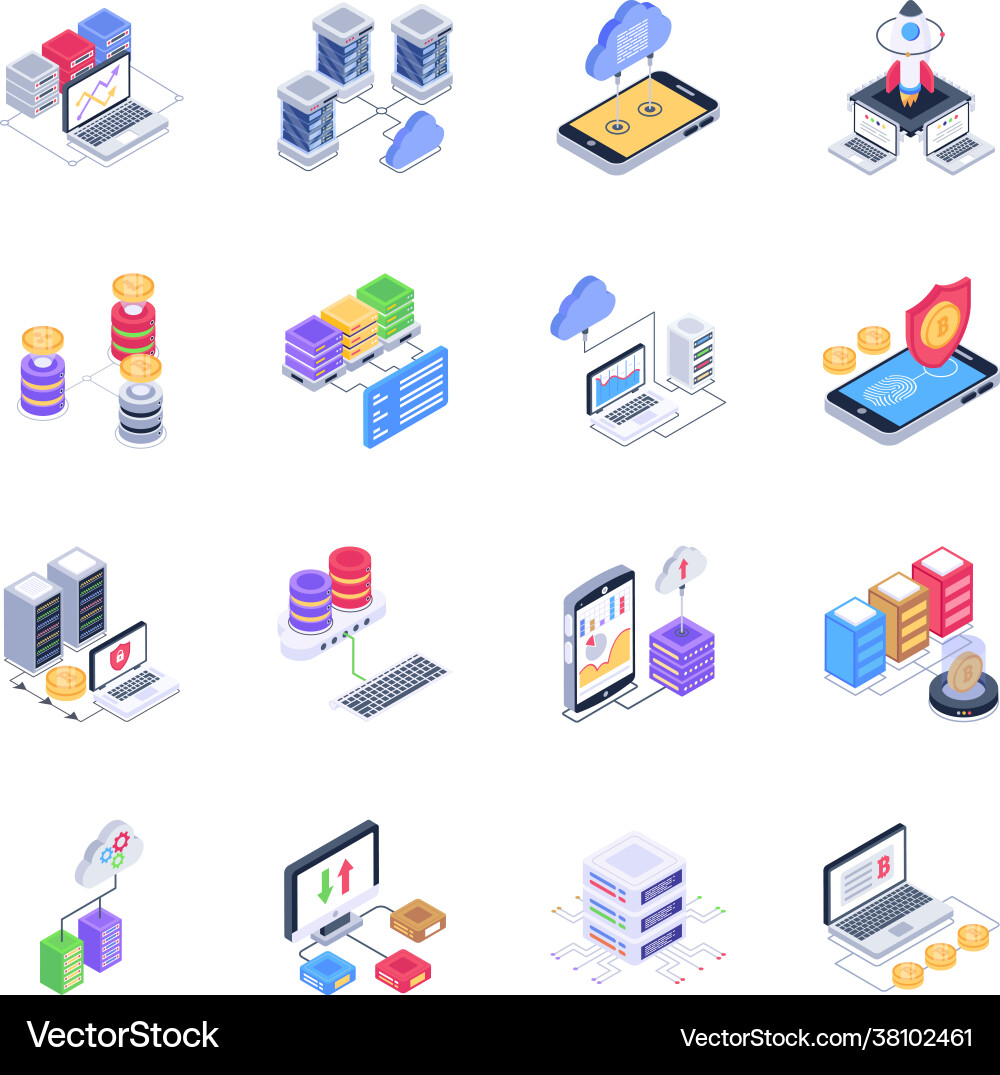Isometric icons blockchain technology Vector Image