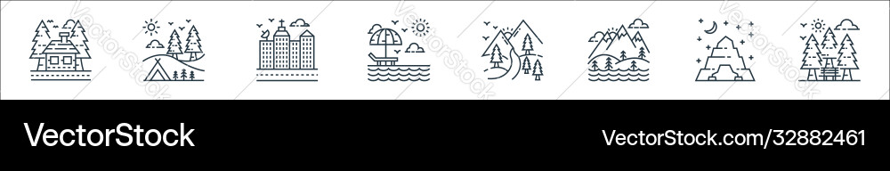 Nature and landscape line icons linear set Vector Image