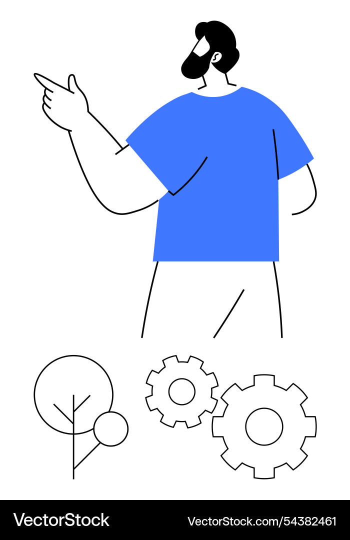 Person pointing with gears and tree elements Person pointing with gears and tree elements vector image