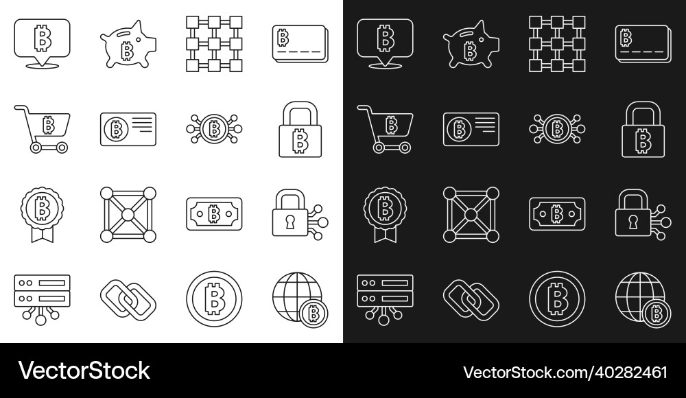 Set line globe bitcoin lock Set line globe bitcoin lock vector image