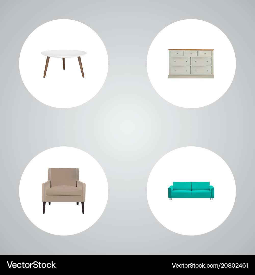 Set of design realistic symbols with couch Set of design realistic symbols with couch vector image