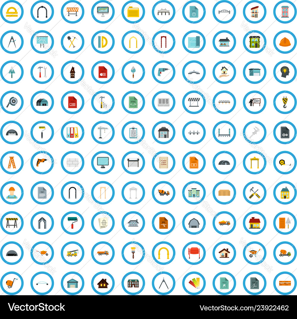 100 architectonics document icons set flat style Vector Image