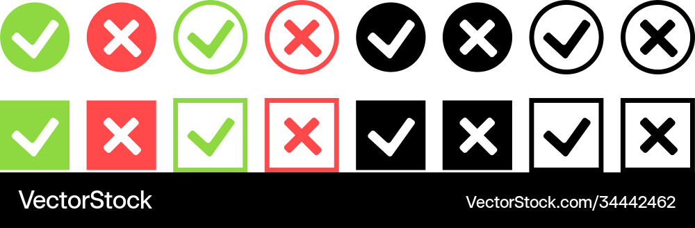 Checkmark and Cross Icon Set Vector Image