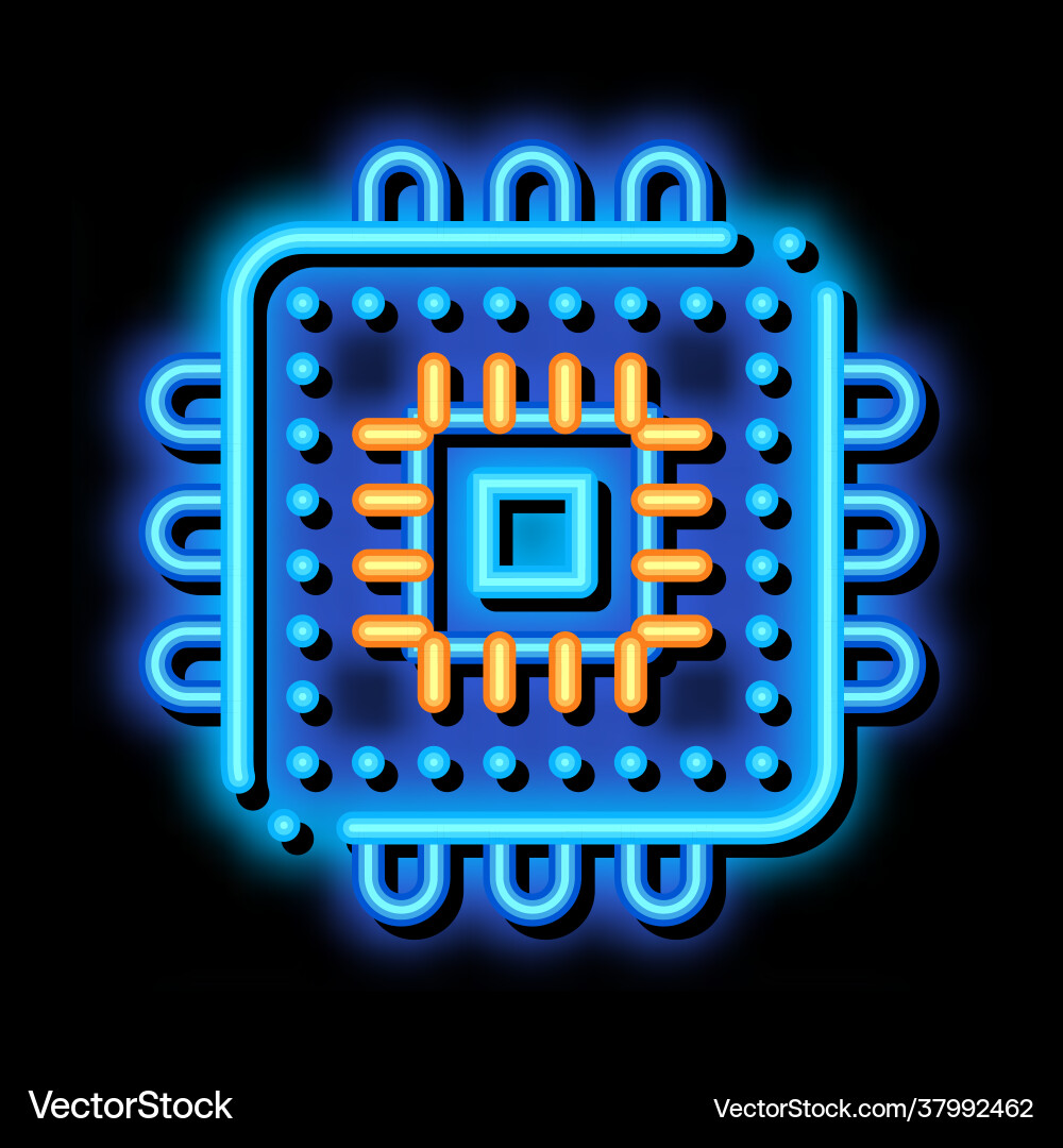 Computer element processor neon glow icon vector image