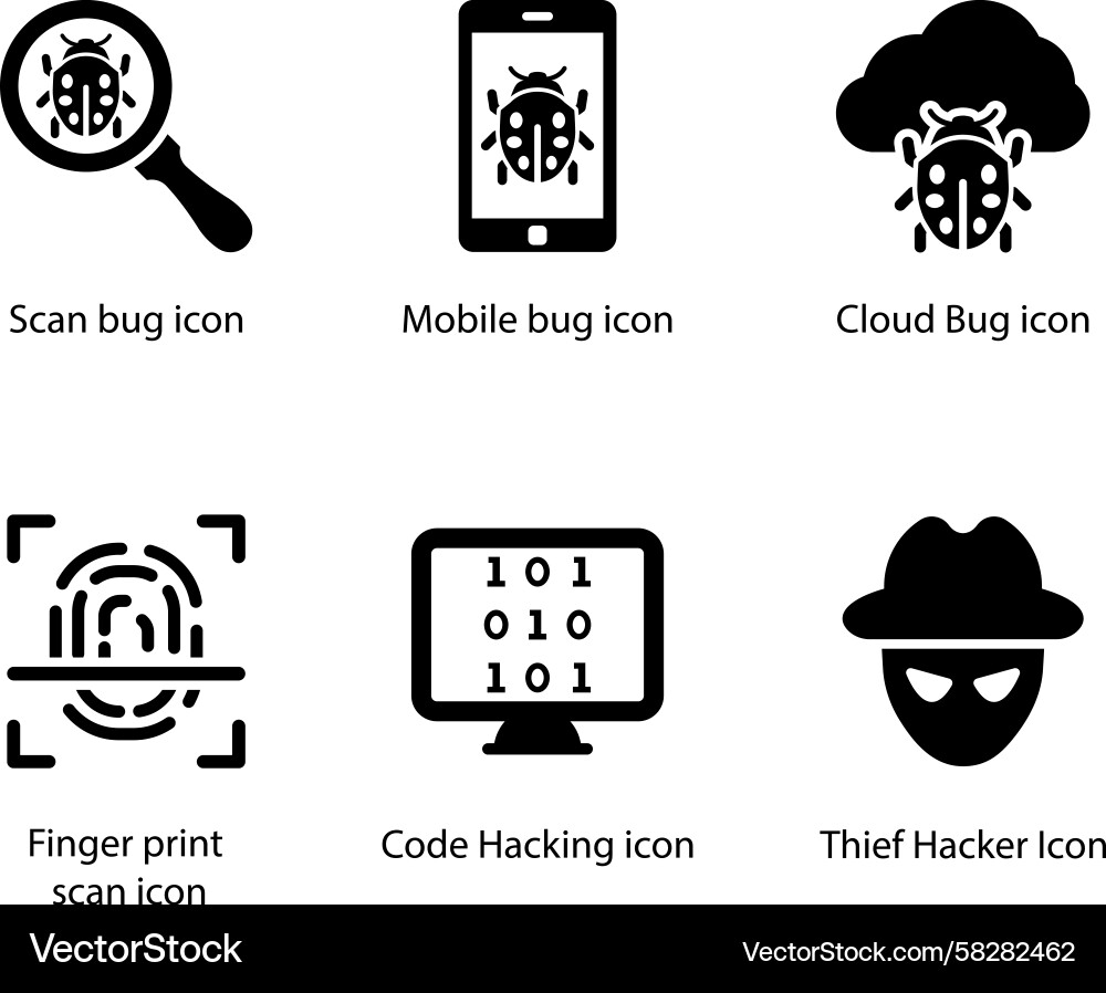 Cybersecurity Scan Icon Set Vector Image