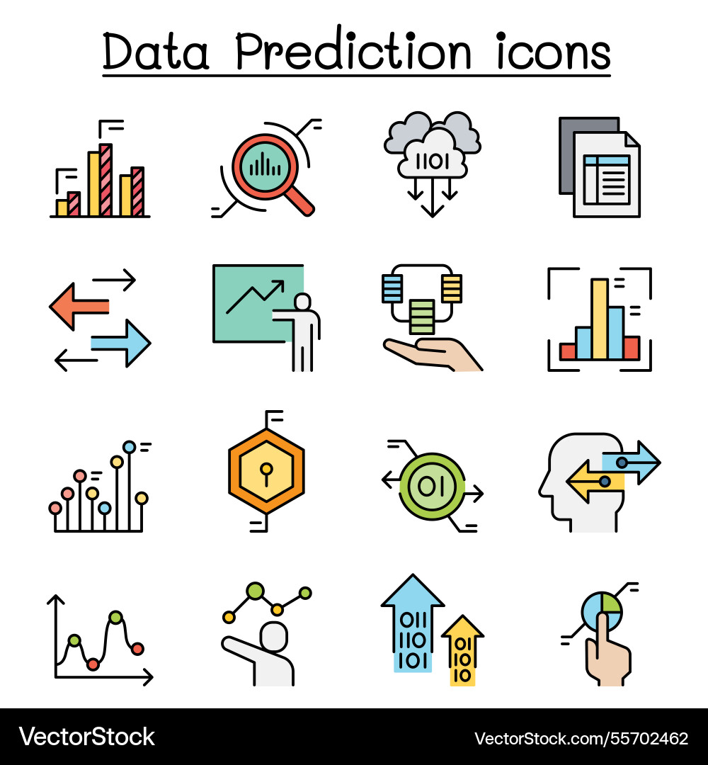 Data prediction icon set in colorline style Data prediction icon set in colorline style vector image