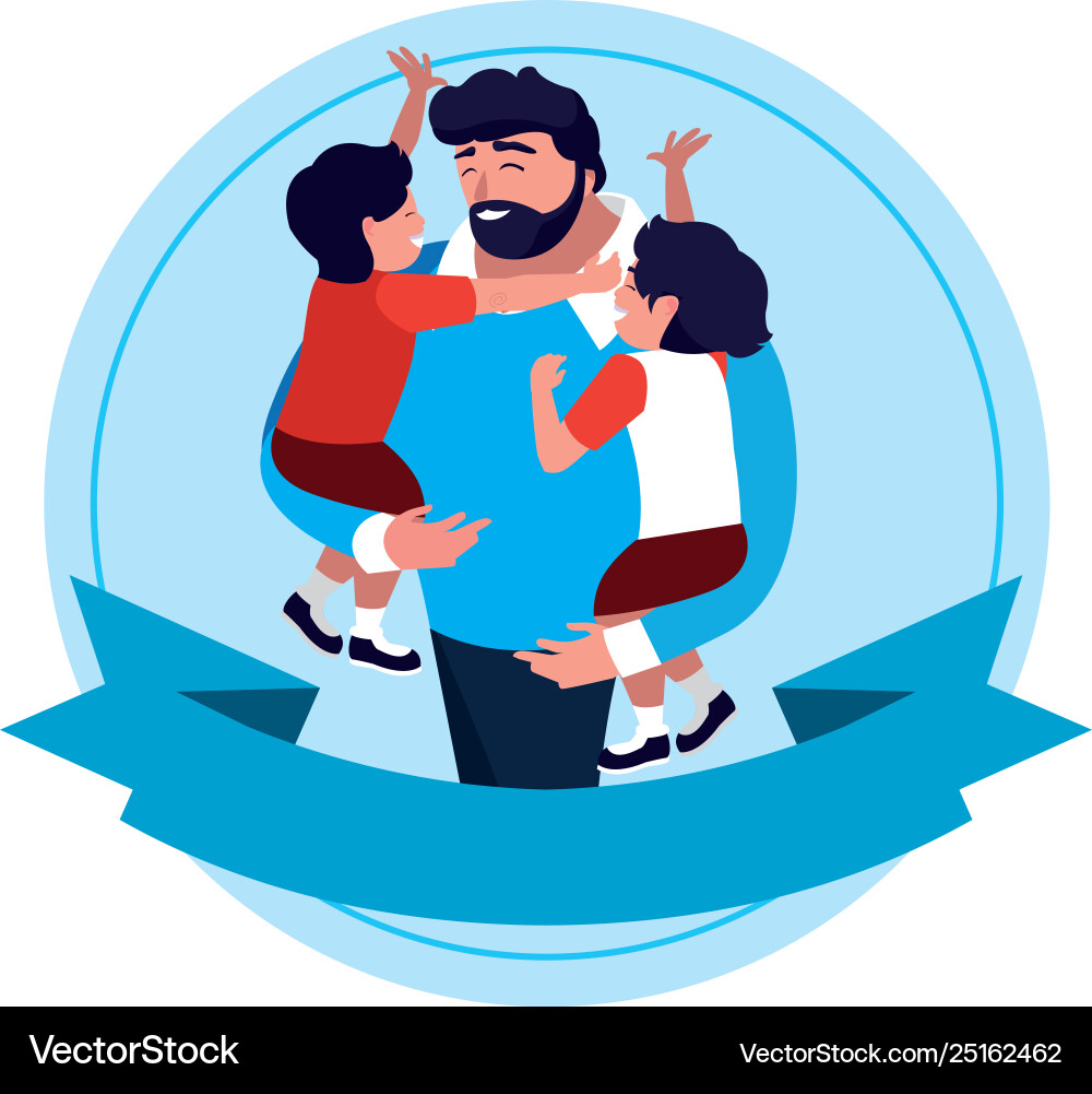 Father with sons characters in frame Father with sons characters in frame Vector Image