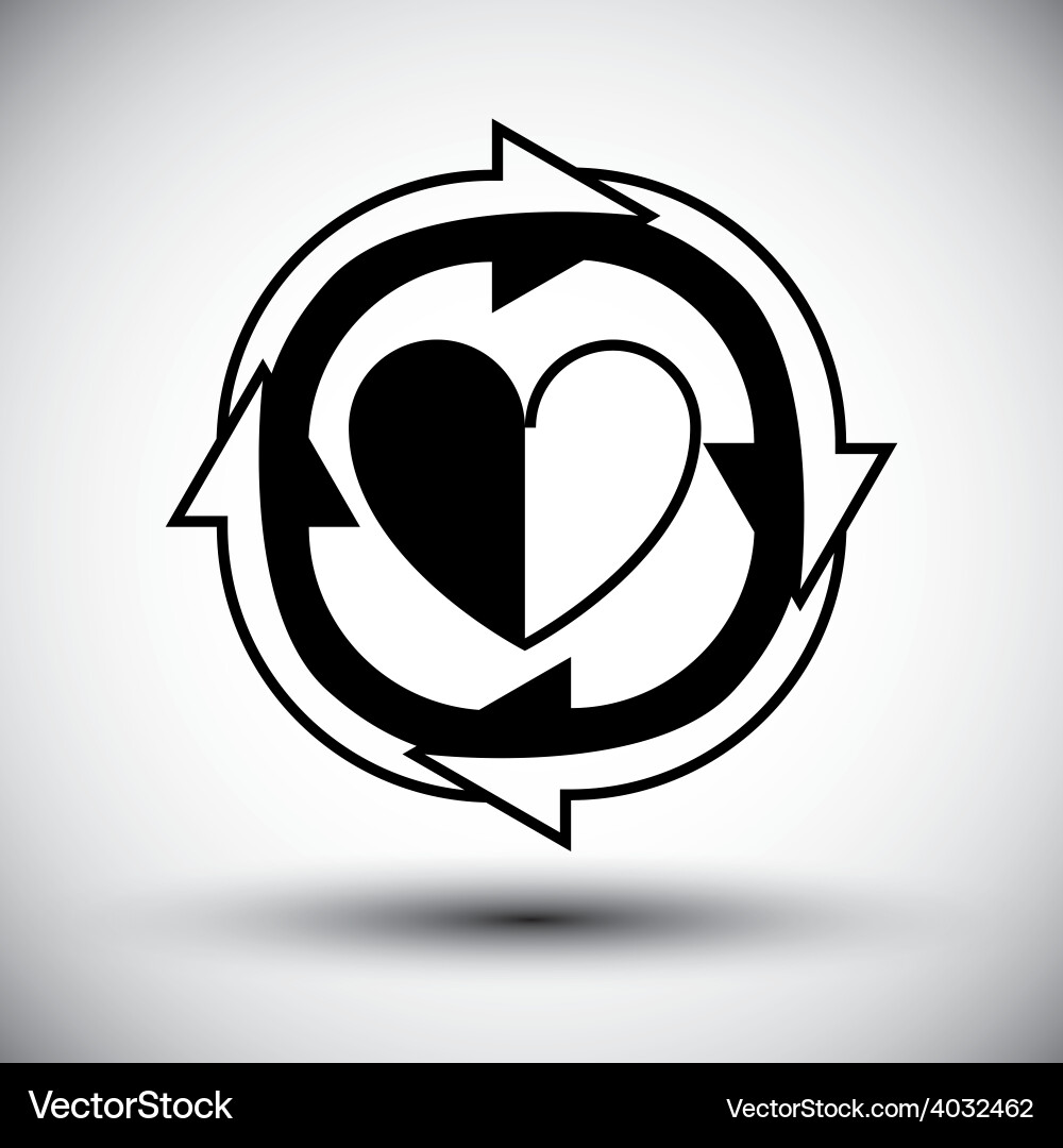 Heart surrounded by arrows simple single color vector image