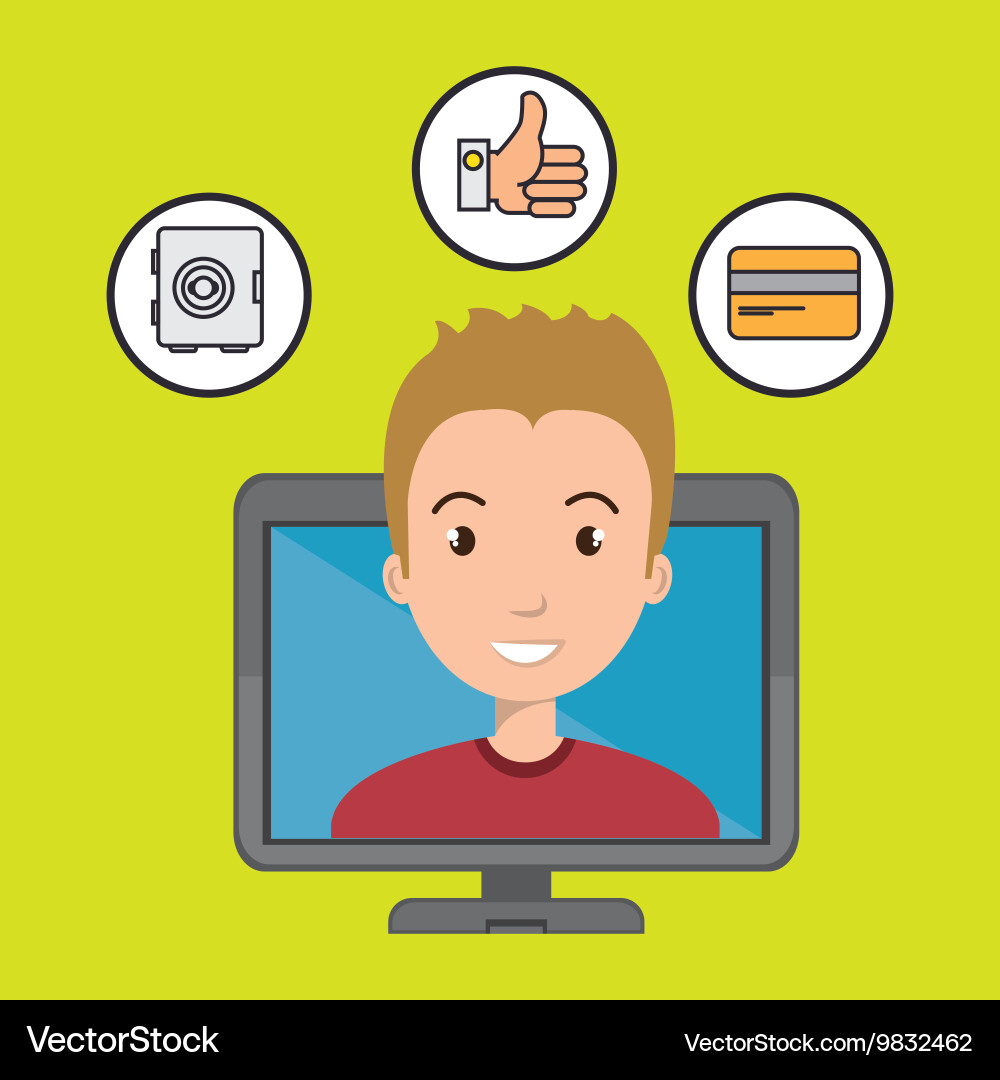Man with hand card and screen isolated icon design vector image